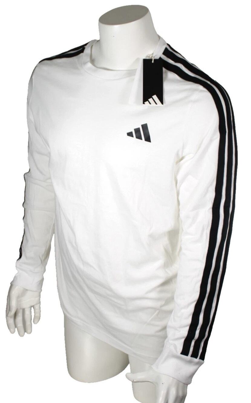 New ADIDAS 3-Stripe Men's Medium White /Black Logo Midweight Long Sleeve T-Shirt